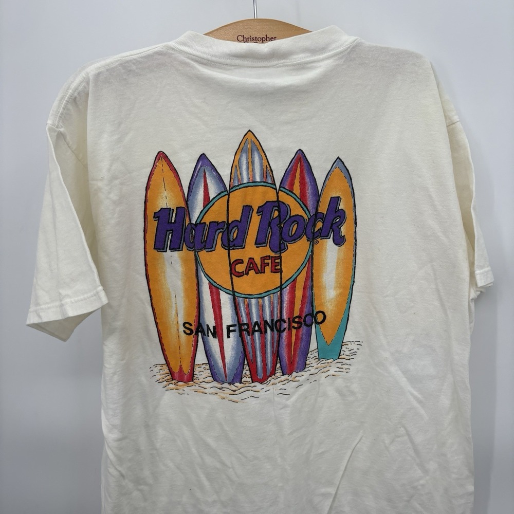 Vintage Hard Rock Cafe San Francisco Tee Size Unisex XL Surf Board White - 15G